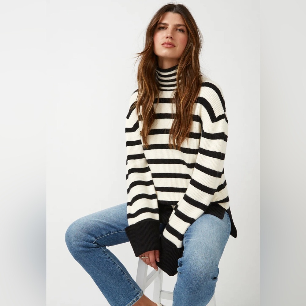 INDUSTRY | Classic Black and White Striped Turtleneck Sweater